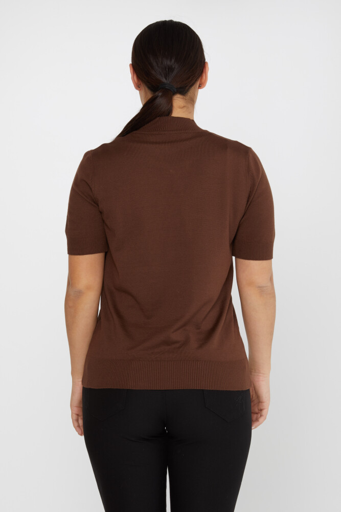 Pull en Maille Pierre Colorée Brodée Manches Courtes Marron - 30078 | KAZEE (Lot de 4 L-XL-2XL-3XL) - 5