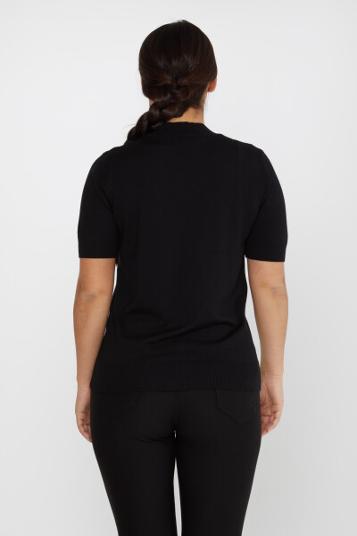 Pull en Maille Pierre Colorée Brodée Manches Courtes Noir - 30078 | KAZEE (Lot de 4 L-XL-2XL-3XL) - 6