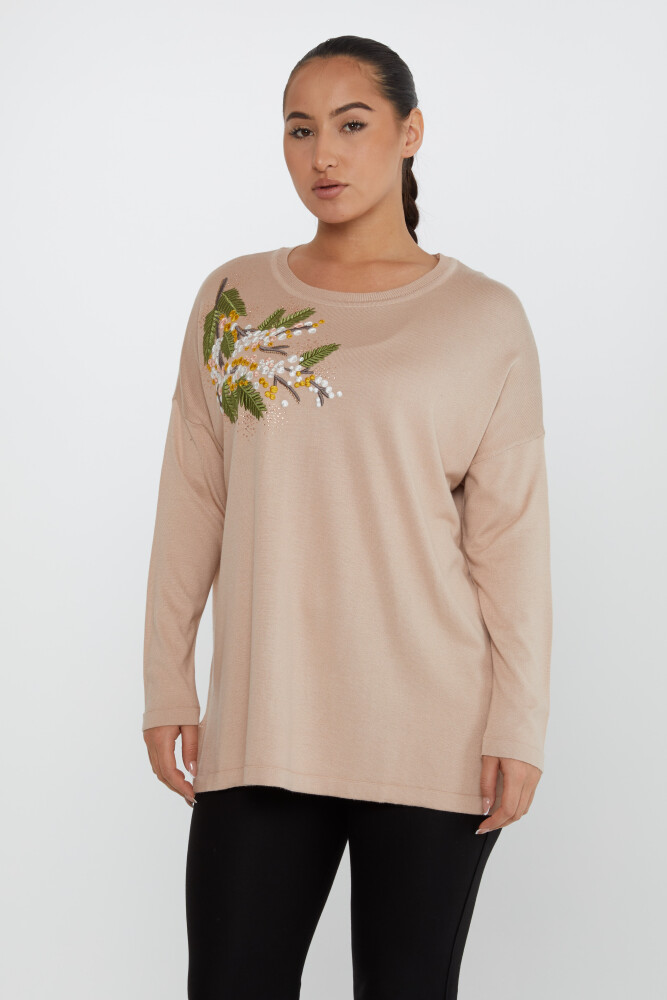 Pull en tricot avec broderie de pierre de feuille à manches longues Beige - 30750 | KAZEE (Lot de 4 L-XL-2XL-3XL) - 2