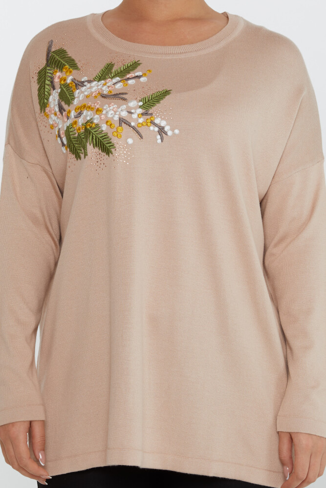 Pull en tricot avec broderie de pierre de feuille à manches longues Beige - 30750 | KAZEE (Lot de 4 L-XL-2XL-3XL) - 3