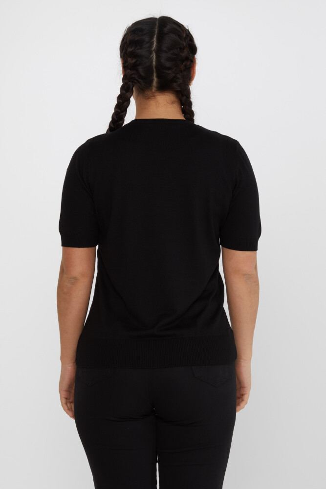 Pull en Maille Feuille Pierre Brodée Modèle Américain Noir - 30654 | KAZEE (Lot de 4 L-XL-2XL-3XL) - 4