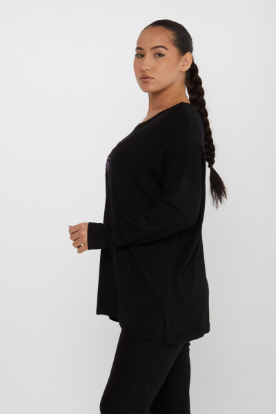 Pull en tricot avec broderie de pierre de feuille à manches longues noir - 30750 | KAZEE (Lot de 4 L-XL-2XL-3XL) - 2