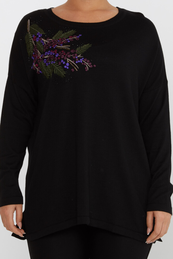 Pull en tricot avec broderie de pierre de feuille à manches longues noir - 30750 | KAZEE (Lot de 4 L-XL-2XL-3XL) - 3