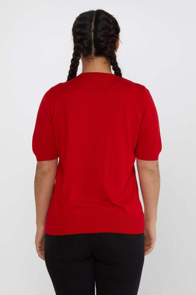 Pull en Maille Feuille Pierre Brodée Modèle Américain Rouge - 30654 | KAZEE (Lot de 4 L-XL-2XL-3XL) - 5