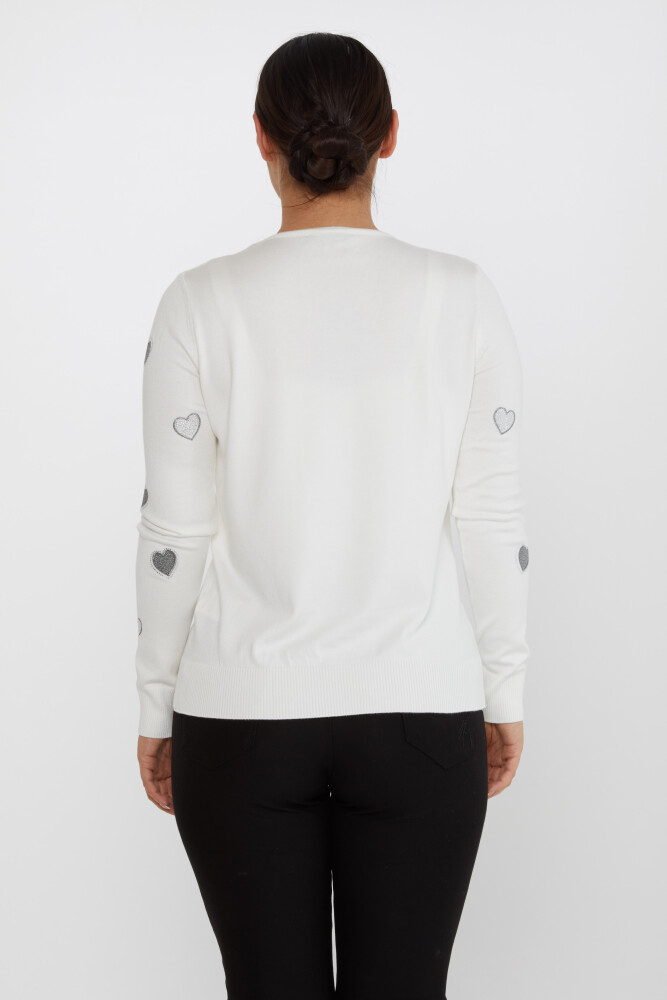 Pull Maille Coeur Motif Pierre Brodée Ecru - 31241 | KAZEE (Lot de 3 M-L-XL) - 5