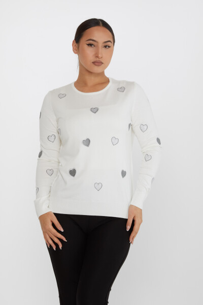 Pull Maille Coeur Motif Pierre Brodée Ecru - 31241 | KAZEE (Lot de 3 M-L-XL) - 2