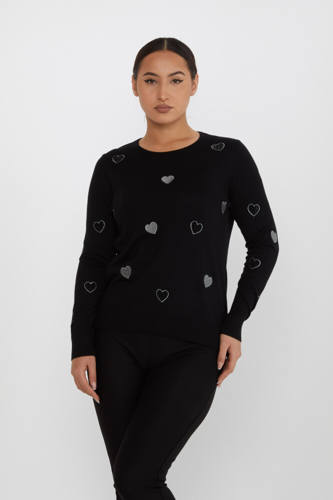 Pull En Maille Coeur À Motif Pierre Brodée Noir - 31241 | KAZEE (Lot de 3 M-L-XL) - 1