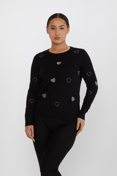 Pull En Maille Coeur À Motif Pierre Brodée Noir - 31241 | KAZEE (Lot de 3 M-L-XL) 