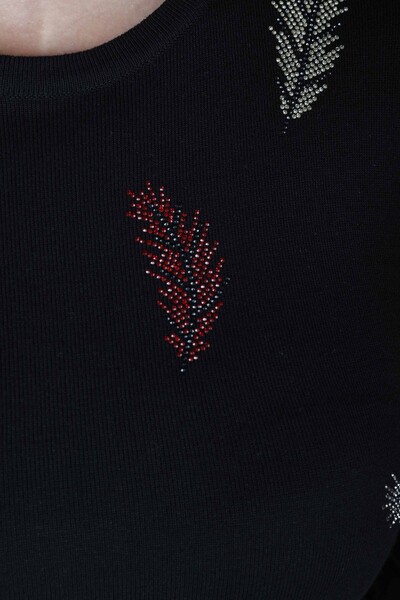 Pull En Maille Plume À Motifs Pierre Colorée Brodée Noir - 30458 | KAZEE (Lot de 4 L-XL-2XL-3XL) - 2