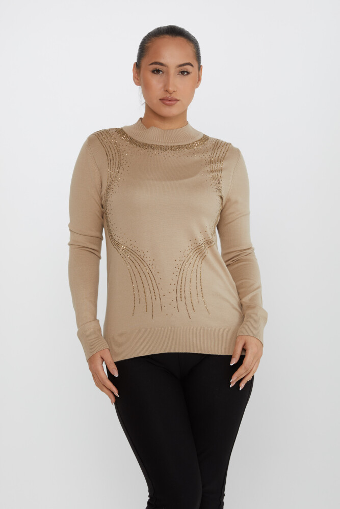 Pull en Maille Pierre Brodée Manches Longues Beige - 30690 | KAZEE (Lot de 4 L-XL-2XL-3XL) - 1