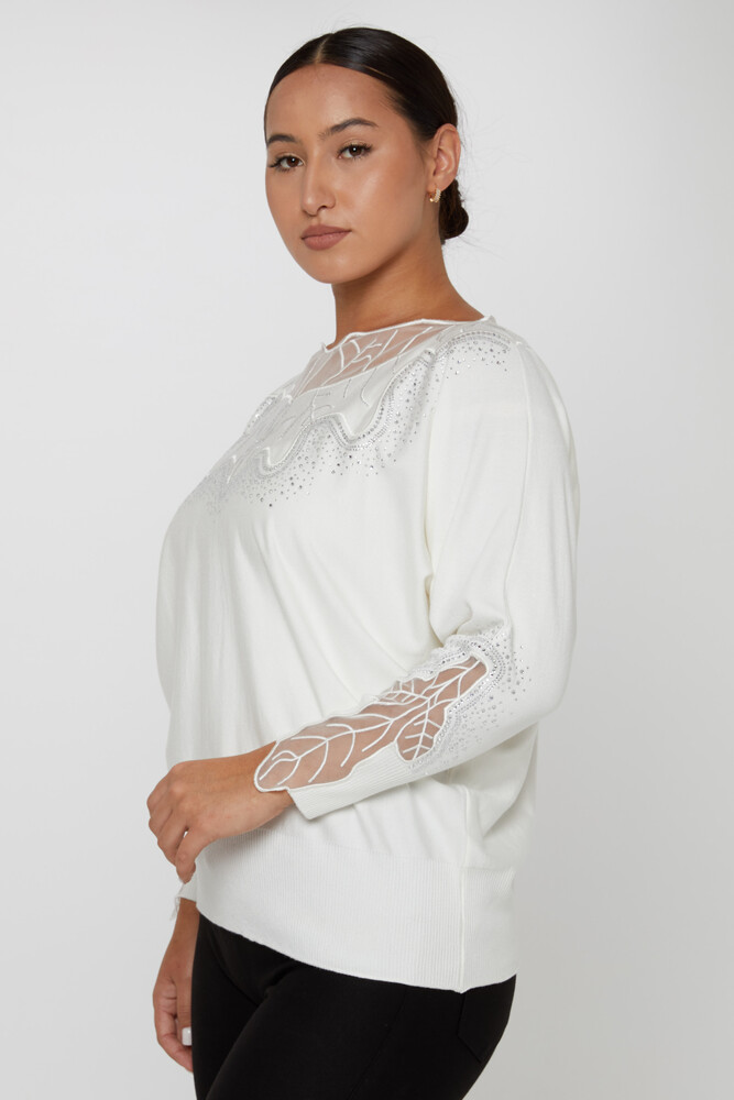 Pull En Maille Avec Détail De Tulle Brodé De Pierres Ecru - 31227 | KAZEE (Lot de 3 L-XL-2XL) - 1