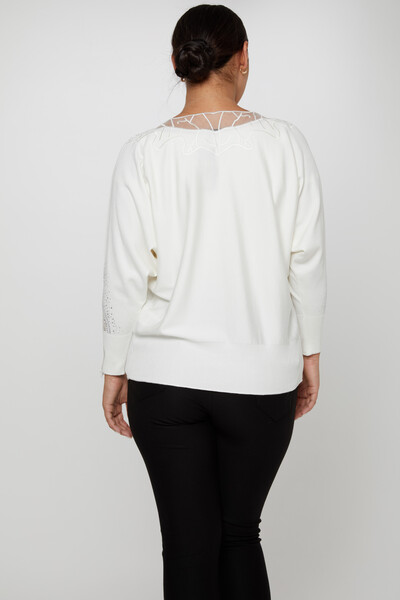 Pull En Maille Avec Détail De Tulle Brodé De Pierres Ecru - 31227 | KAZEE (Lot de 3 L-XL-2XL) - 5