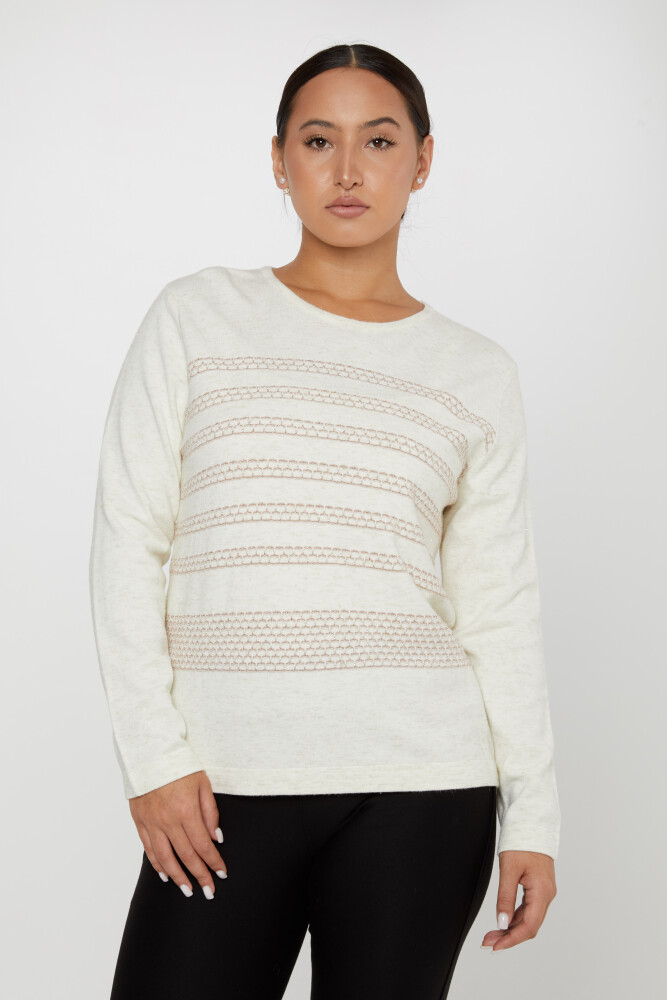 Pull En Maille Rayé Manches Longues Écru - 31030 | KAZEE (Lot de 4 L-XL-2XL-3XL) - 1