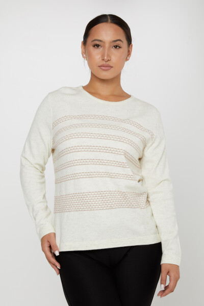 Pull En Maille Rayé Manches Longues Écru - 31030 | KAZEE (Lot de 4 L-XL-2XL-3XL) - 2