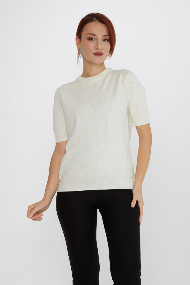 Pull en Maille avec Détail Pailleté, Modèle Américain Ecru - 31635 | KAZEE (Lot de 3 S-M-L) - 1