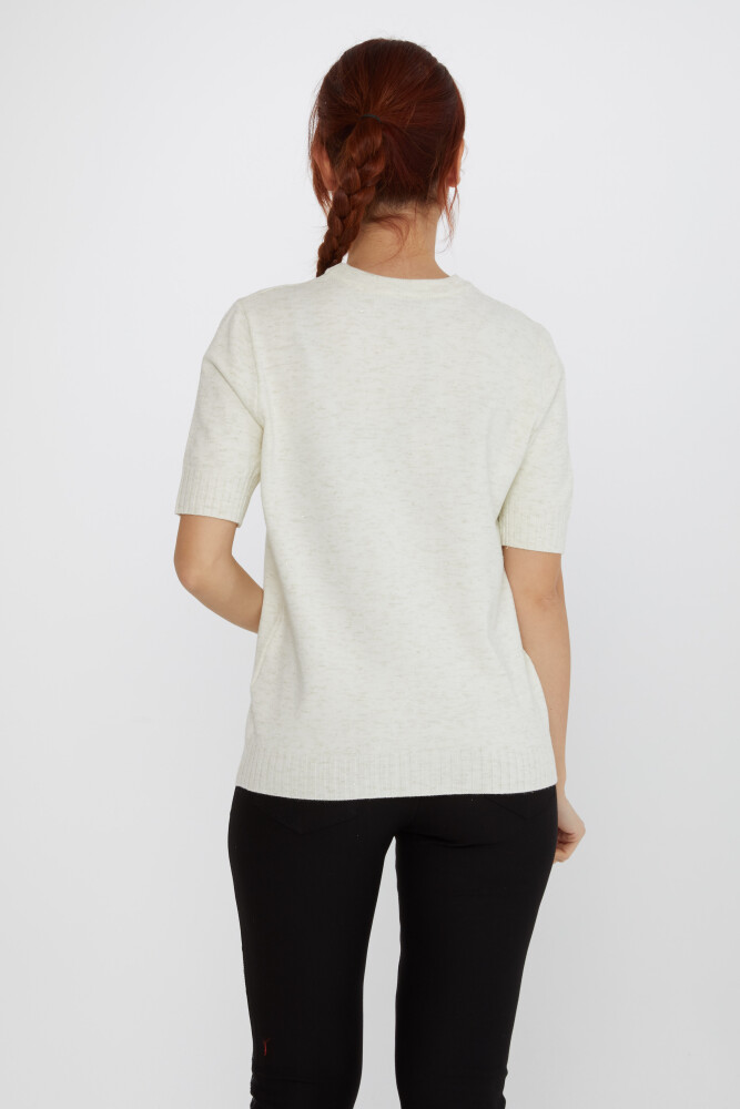 Pull en Maille avec Détail Pailleté, Modèle Américain Ecru - 31635 | KAZEE (Lot de 3 S-M-L) - 4