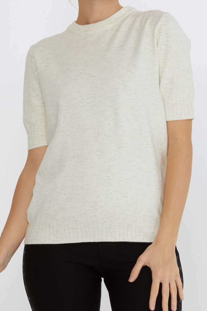 Pull en Maille avec Détail Pailleté, Modèle Américain Ecru - 31635 | KAZEE (Lot de 3 S-M-L) - 2