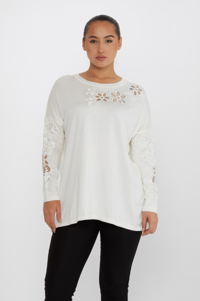 Pull En Maille Avec Broderie De Pierres Manches Longues Ecru - 30527 | KAZEE (Lot de 4 L-XL-2XL-3XL) - 1