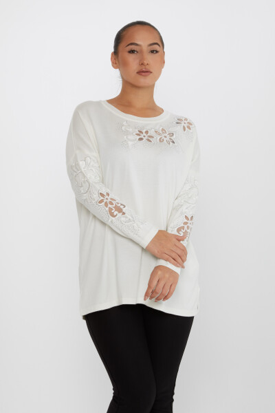 Pull En Maille Avec Broderie De Pierres Manches Longues Ecru - 30527 | KAZEE (Lot de 4 L-XL-2XL-3XL) - 2