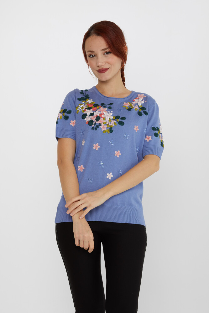 Pull en Maille Pierre Brodée Floral Menthe - 16761 | KAZEE (Lot de 4 L-XL-2XL-3XL) - 1