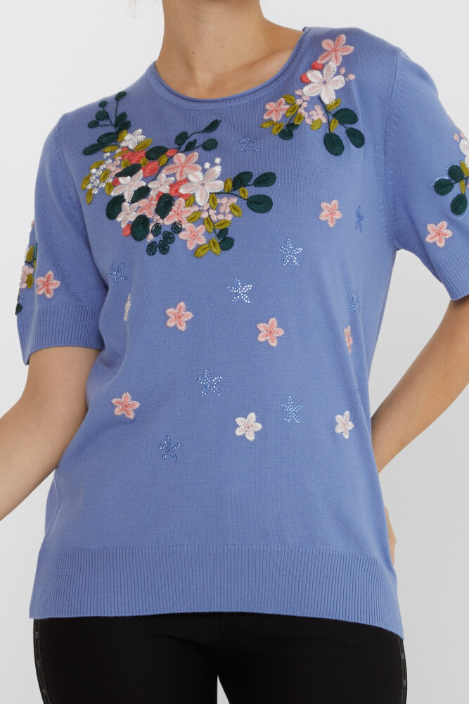 Pull en Maille Pierre Brodée Floral Menthe - 16761 | KAZEE (Lot de 4 L-XL-2XL-3XL) - 2