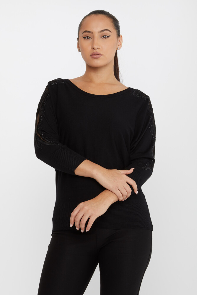 Pull en tricot avec manches chauve-souris brodées de pierres Noir - 30983 | KAZEE (Lot de 3 M-L-XL) - 1