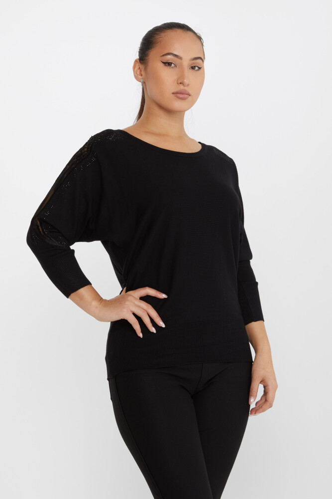 Pull en tricot avec manches chauve-souris brodées de pierres Noir - 30983 | KAZEE (Lot de 3 M-L-XL) - 2