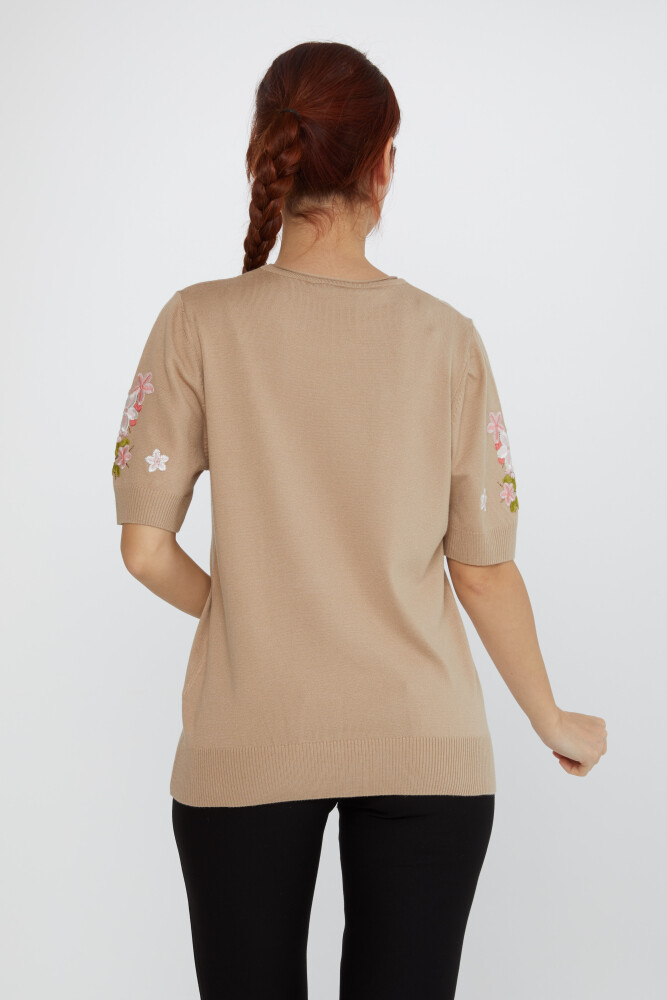 Pull En Maille Avec Broderie De Pierres Et Fleurs Beige - 16761 | KAZEE (Lot de 4 L-XL-2XL-3XL) - 4