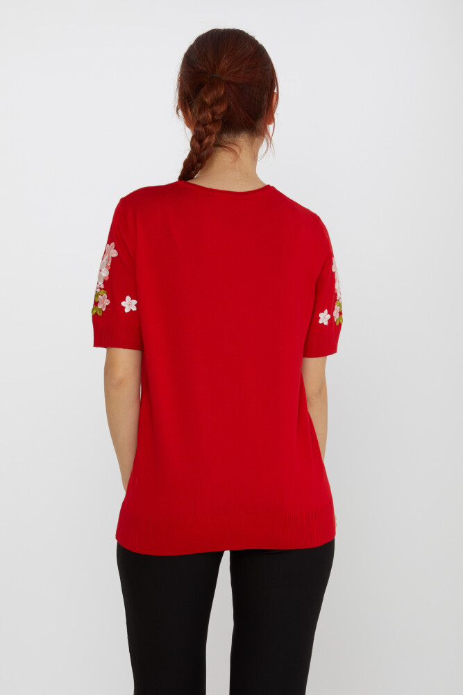 Pull en tricot, pierre brodée florale rouge - 16761 | KAZEE (Lot de 4 L-XL-2XL-3XL) - 4