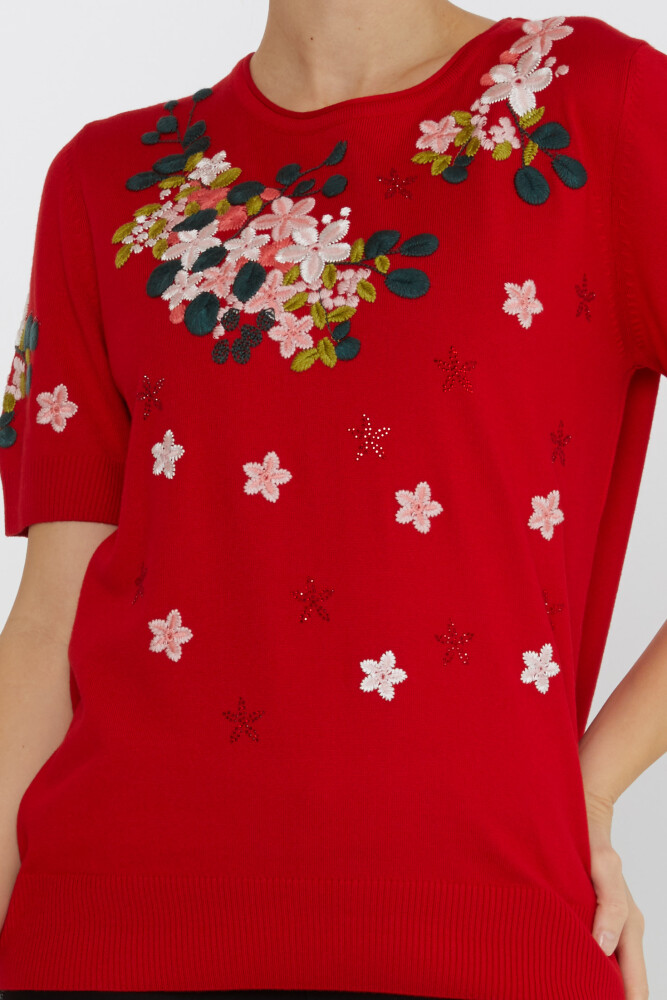 Pull en tricot, pierre brodée florale rouge - 16761 | KAZEE (Lot de 4 L-XL-2XL-3XL) - 2