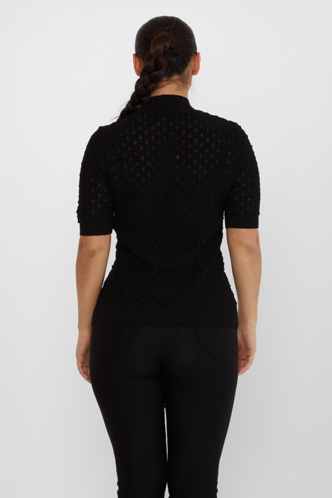 Pull en Maille Transparent Détaillé Manches Courtes Noir - 30035 | KAZEE (Lot de 4 S-M-L-XL) - 5