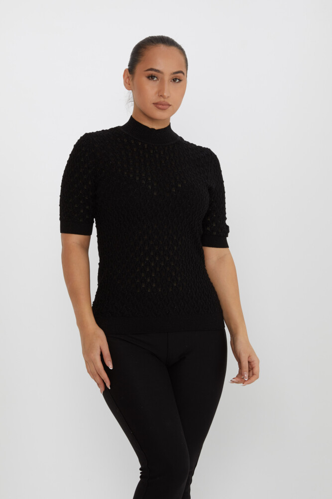 Pull en Maille Transparent Détaillé Manches Courtes Noir - 30035 | KAZEE (Lot de 4 S-M-L-XL) - 2