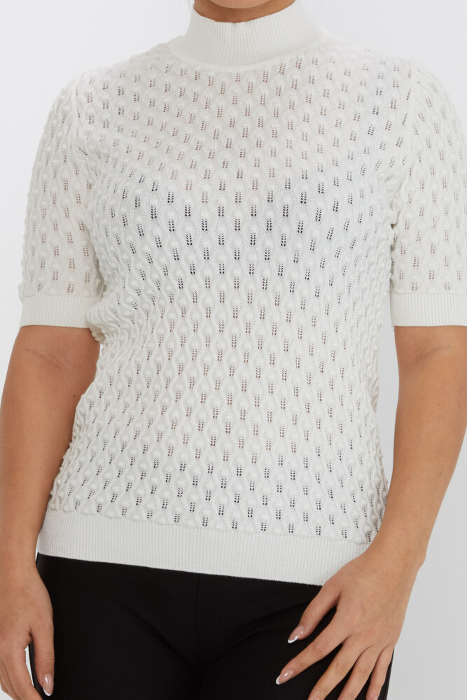 Pull En Maille Transparent Détaillé Manches Courtes Ecru - 30035 | KAZEE (Lot de 4 S-M-L-XL) - 3