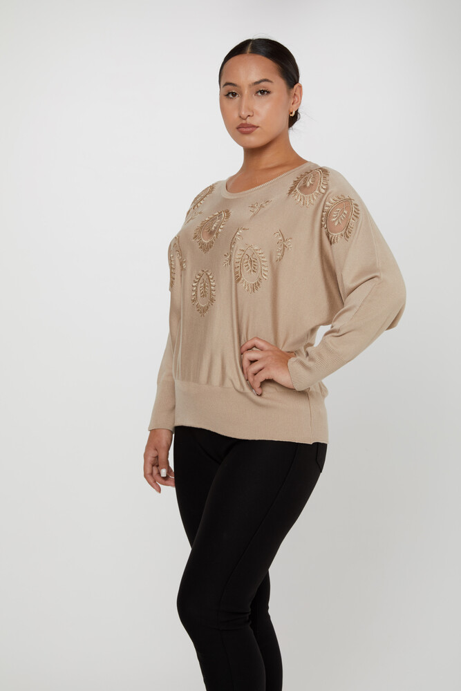 Pull En Maille Tulle Manches Longues Beige - 30902 | KAZEE (Lot de 4 L-XL-2XL-3XL) - 1