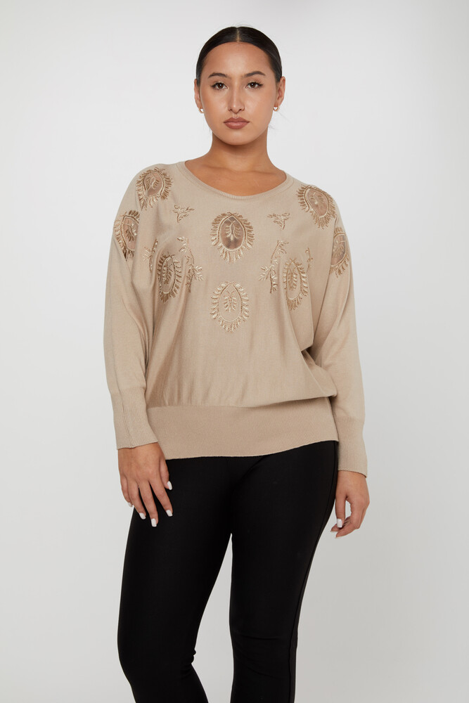 Pull En Maille Tulle Manches Longues Beige - 30902 | KAZEE (Lot de 4 L-XL-2XL-3XL) - 2