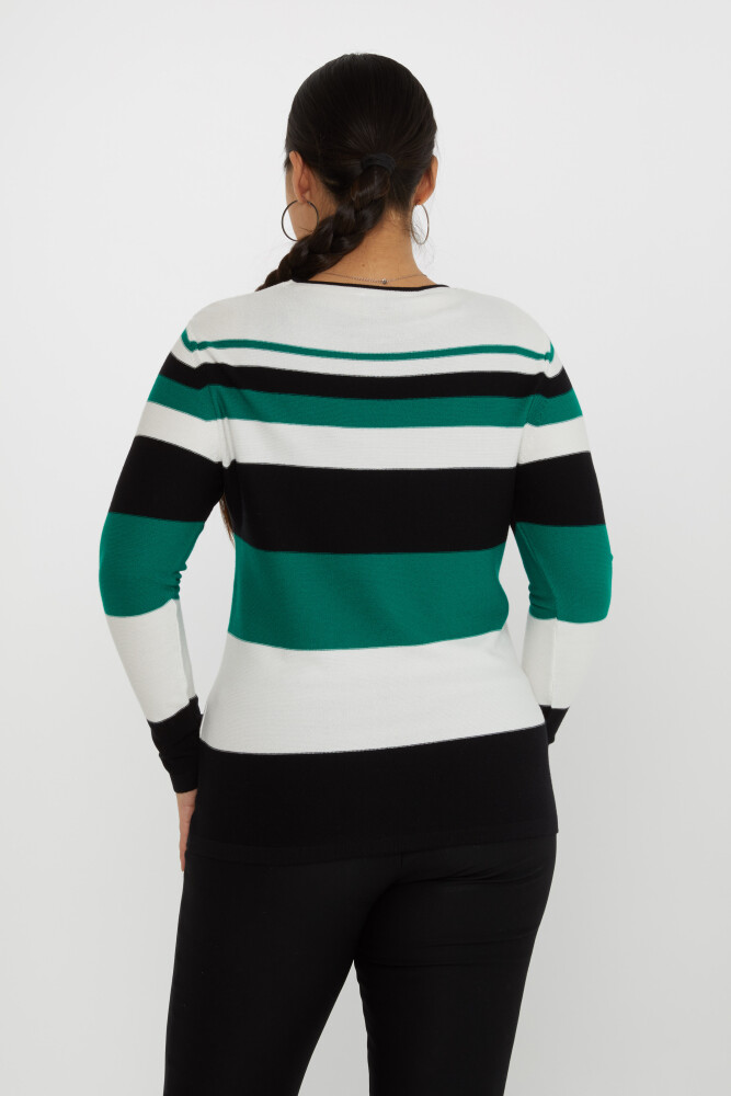 Pull en Maille Bicolore Poche Détaillée Blanc-Vert - 31285 | KAZEE (Lot de 3 L-XL-2XL) - 4