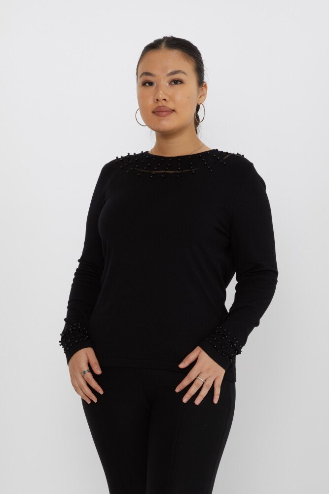 Pull en maille brodé de perles à manches longues noir - 31951 | KAZEE (Lot de 3 L-XL-2XL) - 1