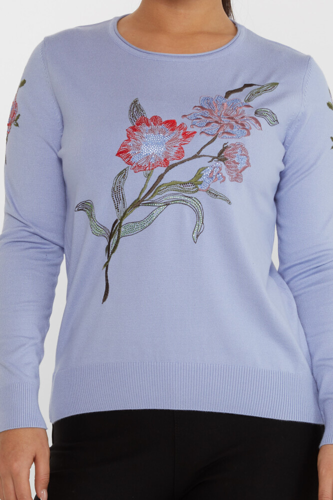 Pull en Maille Fleur Brodée Pierre Brodée Bleu - 31673 | KAZEE (Lot de 3 L-XL-2XL) - 3