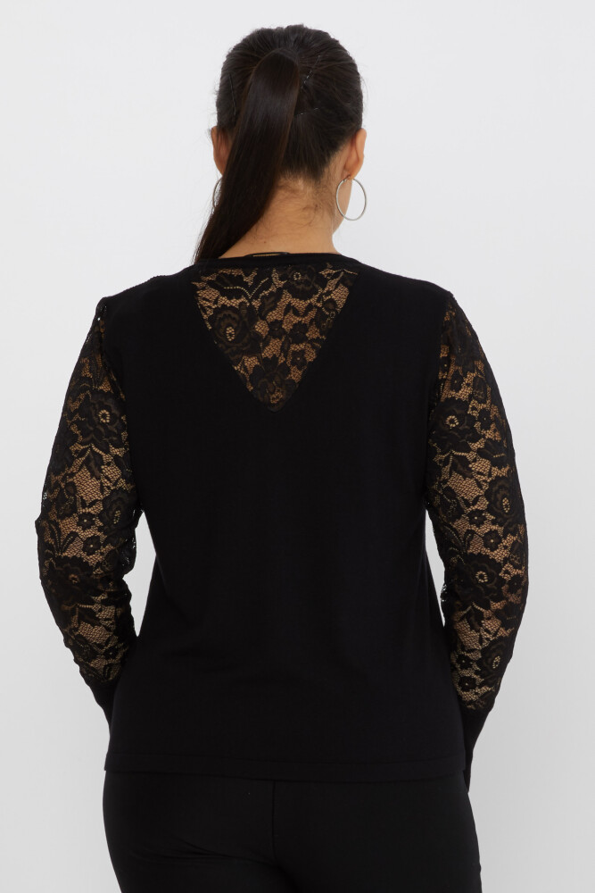 Pull en maille avec détails en dentelle et pierres brodées noir - 31544 | KAZEE (Lot de 4 M-L-XL-2XL) - 3