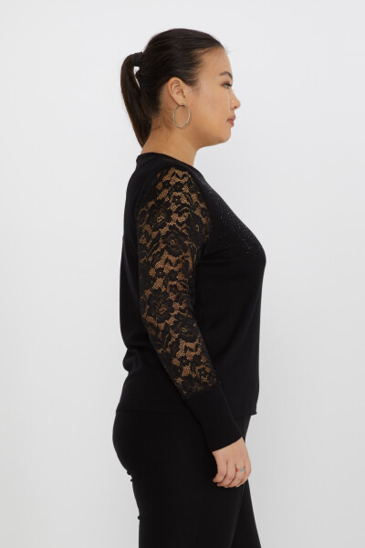 Pull en maille avec détails en dentelle et pierres brodées noir - 31544 | KAZEE (Lot de 4 M-L-XL-2XL) - 2