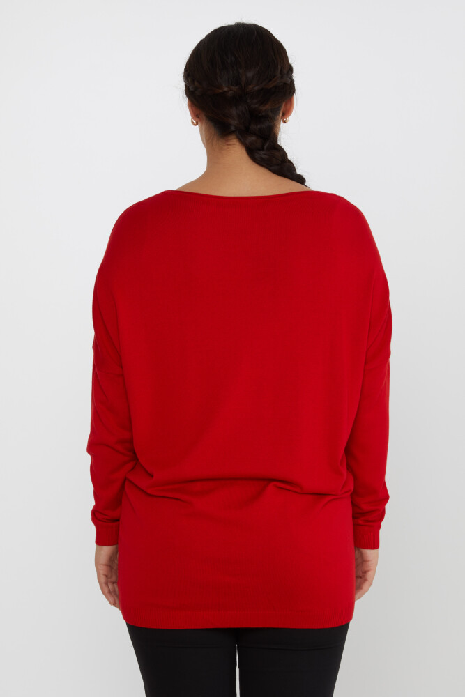 Pull en Maille Fleur Détaillée Pierre Brodée Rouge - 16622 | KAZEE (Lot de 3 L-XL-2XL) - 5