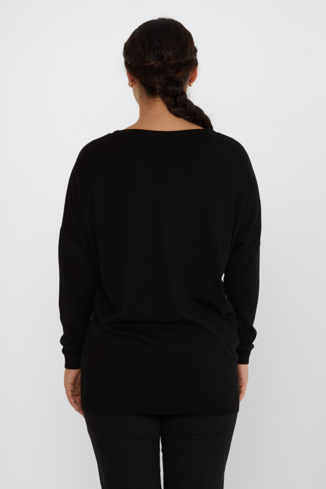 Pull en Maille Fleur Détaillée Pierre Brodée Noir - 16622 | KAZEE (Lot de 3 L-XL-2XL) - 5