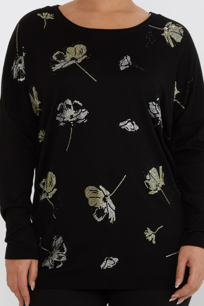 Pull en Maille Fleur Détaillée Pierre Brodée Noir - 16622 | KAZEE (Lot de 3 L-XL-2XL) - 3