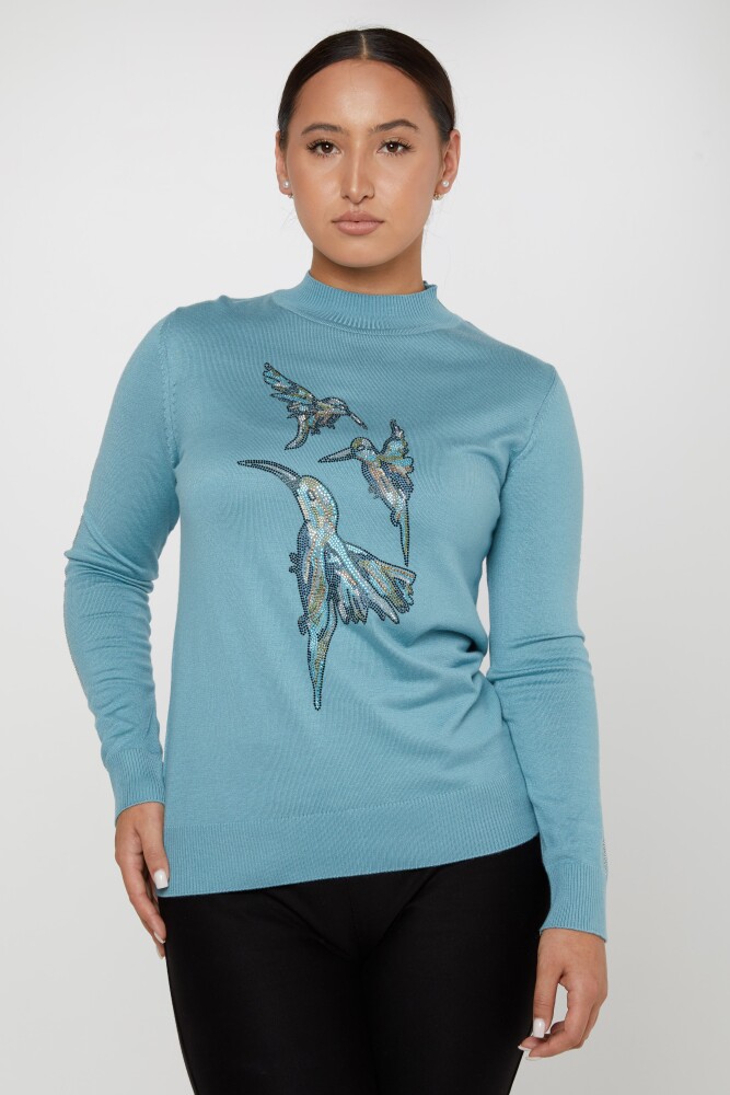 Pull en Maille à Motifs Oiseaux Pierre Menthe - 31038 | KAZEE (Lot de 4 L-XL-2XL-3XL) - 1