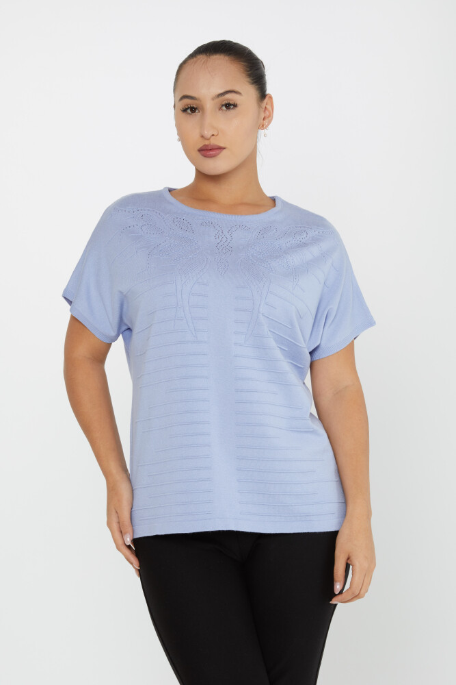 Pull en tricot à manches courtes et col rond bleu clair - 30870 | KAZEE (Lot de 3 L-XL-2XL) - 1