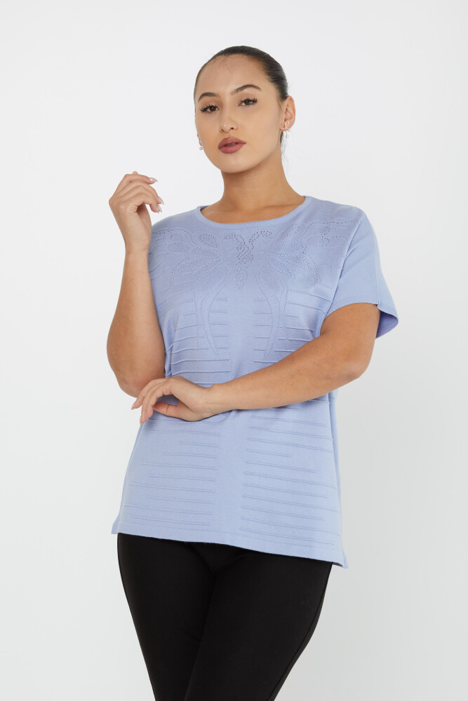 Pull en tricot à manches courtes et col rond bleu clair - 30870 | KAZEE (Lot de 3 L-XL-2XL) - 2