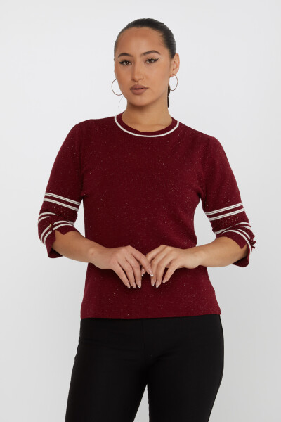 Pull en maille à manches détaillées pailletées rouge bordeaux - 31316 | KAZEE (Lot de 3 M-L-XL) 