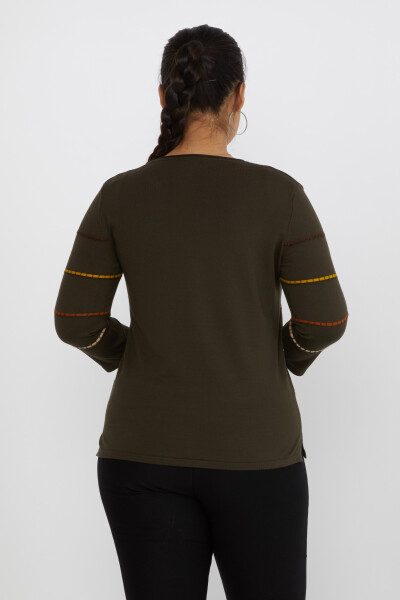 Pull en Maille Rayé Brodé Col Ras du Cou Vert-Café - 31392 | KAZEE (Lot de 3 M-L-XL) - 4