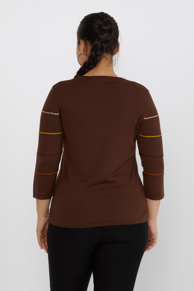 Pull en maille rayé brodé col rond café-camel - 31392 | KAZEE (Lot de 3 M-L-XL) - 4