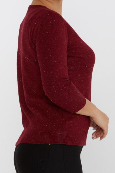 Pull en Maille avec Détail Pailleté Col en V Rouge Claret - 31515 | KAZEE (Lot de 3 M-L-XL) - 4